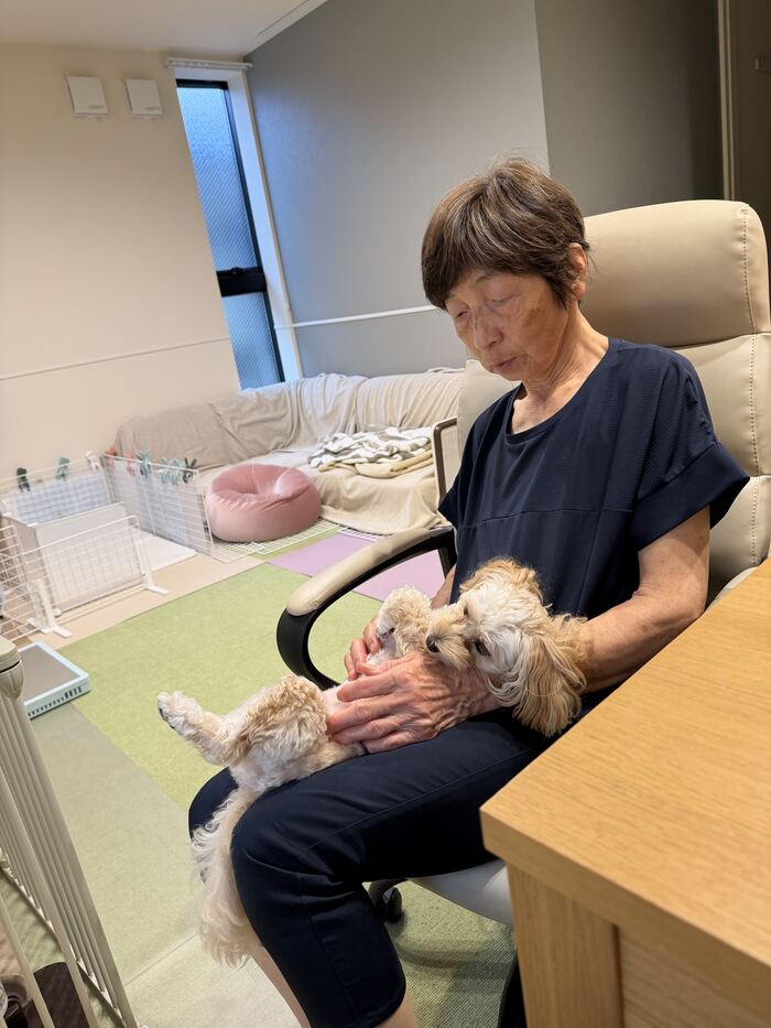 眠そうな顔で撫でられる2匹